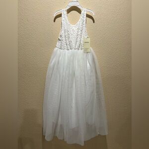 NWT BIBHOU Elegant White Lace Girl Kids Formal Dress
